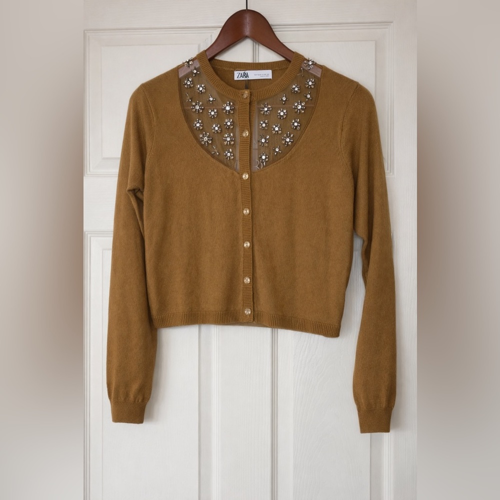 NWT Zara Tan Embellished Cardigan